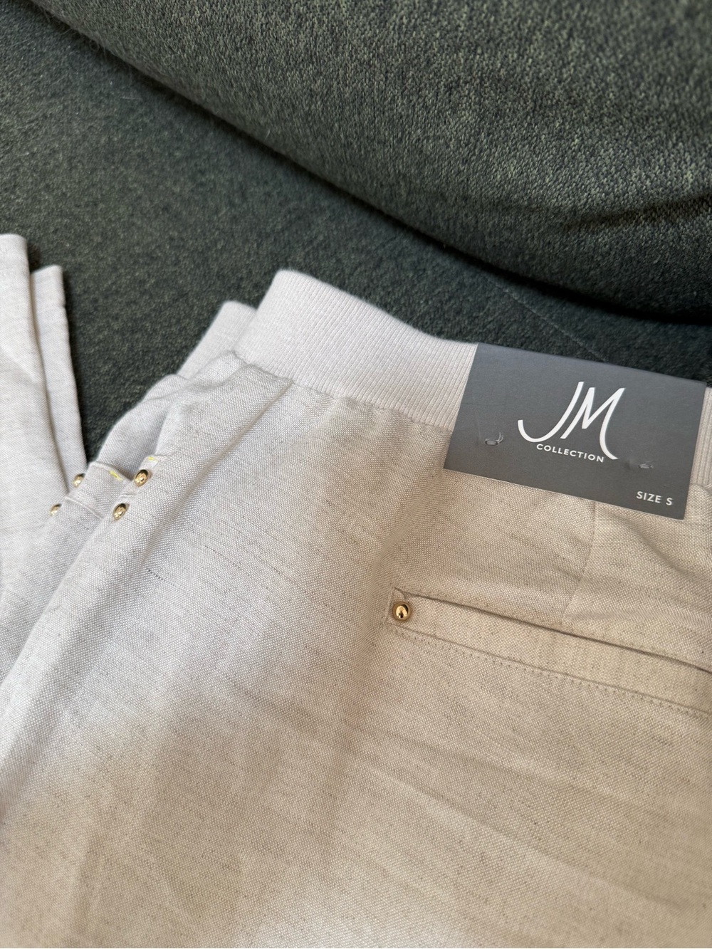 JM Collection Beige Linen-Blend Drawstring Pants - Picture 5 of 6